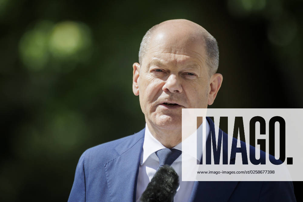 Olaf Scholz SPD , German Chancellor, recorded during a press statement after the Alliance for Transformation meeting in Berlin, 02 06 2023 Berlin Germany