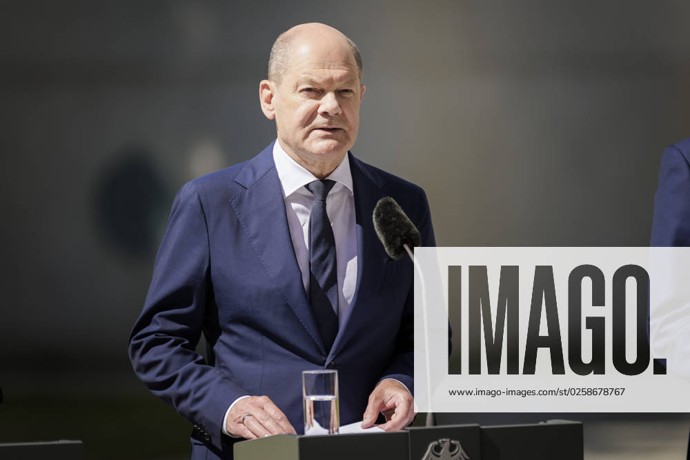 Olaf Scholz SPD , German Chancellor, recorded during a press statement after the Alliance for Transformation meeting in Berlin, 02 06 2023 Berlin Germany