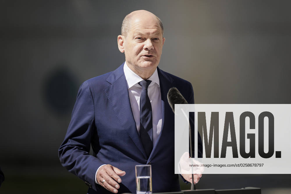 Olaf Scholz SPD , German Chancellor, recorded during a press statement after the Alliance for Transformation meeting in Berlin, 02 06 2023 Berlin Germany