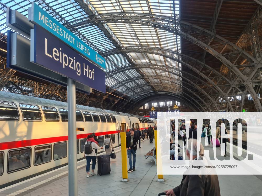 Feature Symbol Leipzig Main Station 04 23 pp The Leipzig Main Station in April 2023 Germany German city metropolis HBF station station building track IC Intercity inside traveler sign fair city german city t.s.
