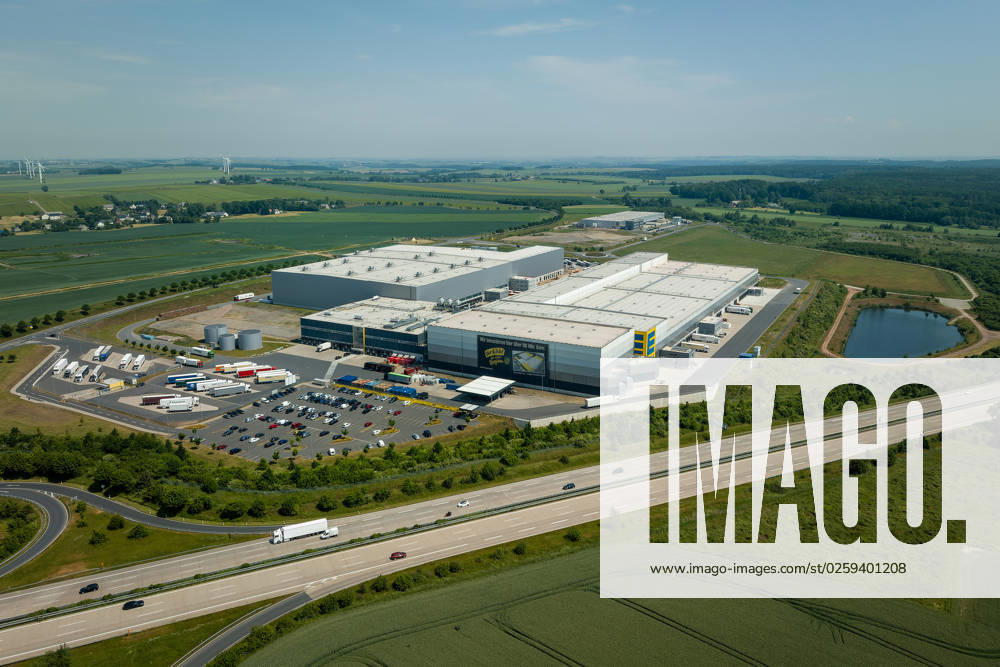 View over highway 4 to the central warehouse and logistics center of the EDEKA group of companies Northern Bavaria Saxony Thuringia near Berbersdorf, Saxony
