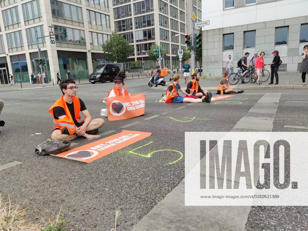 Protest of climate activists of Last Generation before meeting to the Day of Industry Organized the so-called Future Conference of the BDI with impulses from business, politics, science and society in the Verti Music Hall