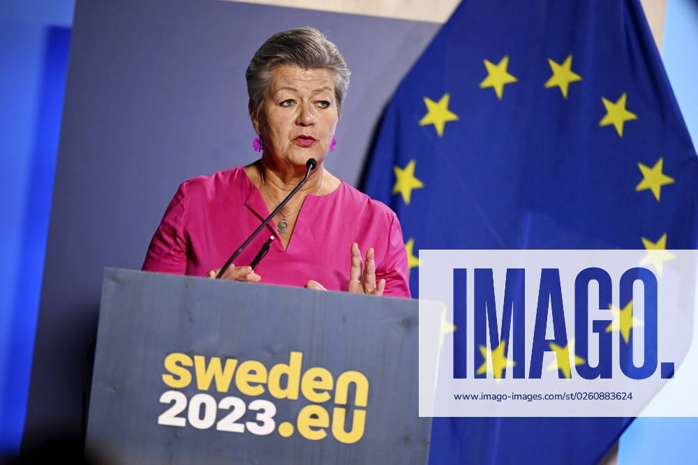 EU Commisione rfor Home Affairs Ylva Johansson participates in a pressconference in Stockholm, Sweden on Wednesday, June 21, 2023 A meeting was held with the aim o fstrengthening the relationship and cooperation between the EU and the US on issues of common interest relating to Justice and Home Affairs, and to identify priorities for politi