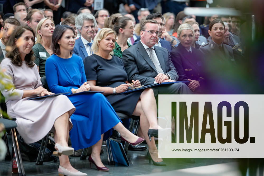 Ceremony for the Day of Peacekeeping 2023 in the Bundestag Foreign Minister Annalena Baerbock Greens together with Interior Minister Nancy Faeser SPD and Defense Minister Boris Pistorius SPD at the ceremony for the Day of Peacekeeping for the honor of German personnel in international peace operations in the Paul Loebe House of the Bundestag, Berlin , 22 0