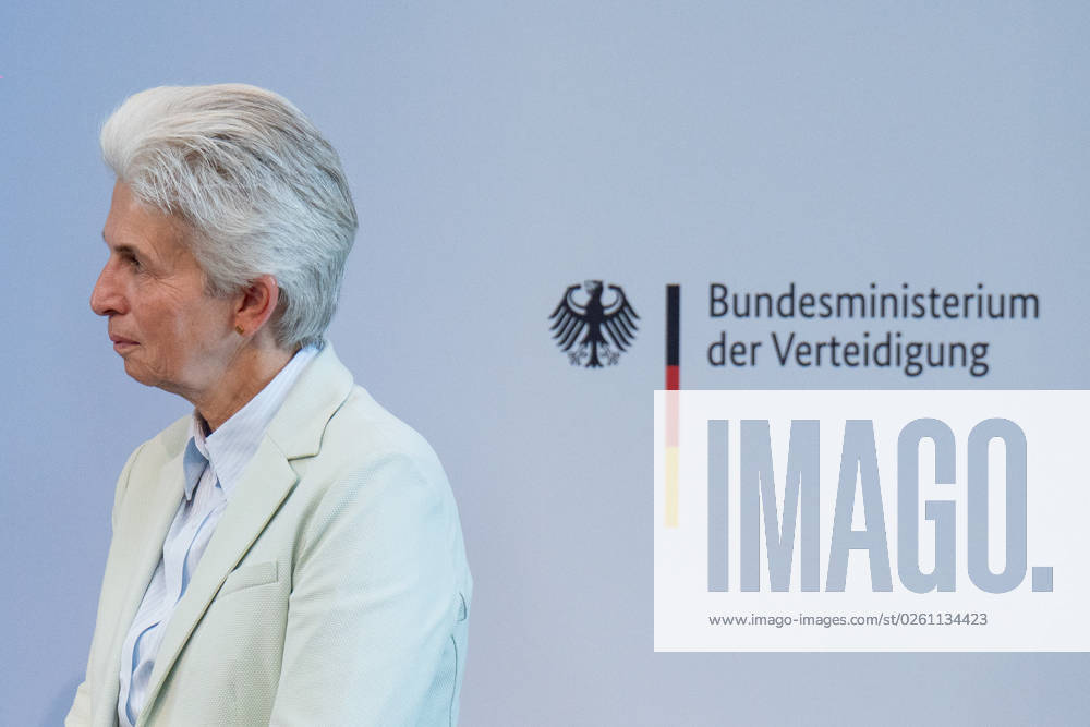 Peacekeeping Day at the Bundestag, Marie Agnes Strack Zimmermann Peacekeeping Day at the Bundestag, Paul Löbe Haus, 22 6 2023, Marie Agnes Strack Zimmermann, in the background the logo of the Federal Ministry of Defense Berlin Berlin GER