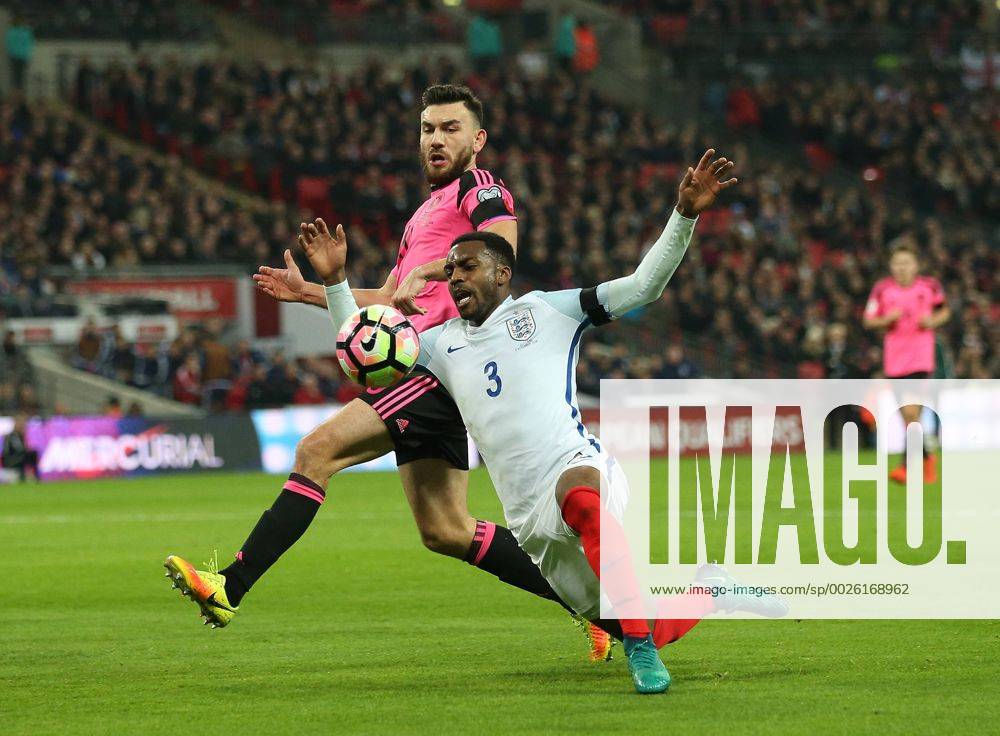 Danny Rose of England goes down in the box after he was clipped by Robert Snodgrass of Scotland during the FIFA World Cup WM Weltmeisterschaft Fussball Qualifying Group F match at Wembley Stadium, London. Picture date: November 11th, 2016. Pic David Klein Sportimage .