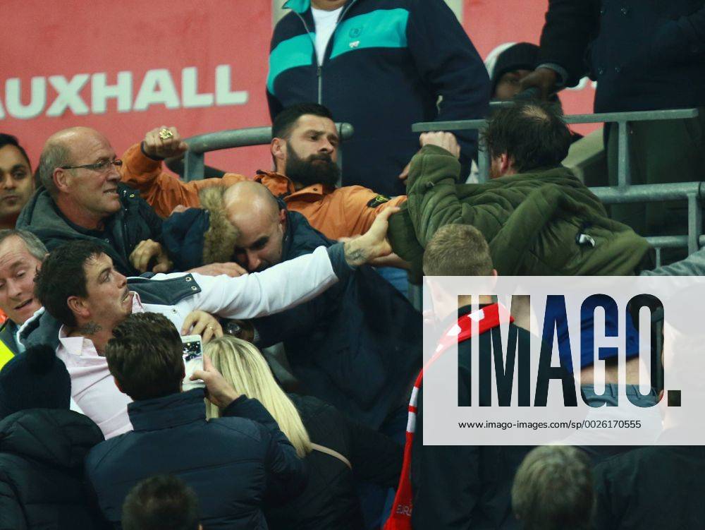 England v Scotland - FIFA World Cup WM Weltmeisterschaft Fussball 2018 Qualifier . . London, UK . . 11.11.2016 Fighting broke out amongst some England supporters, leaving one man covered in blood.