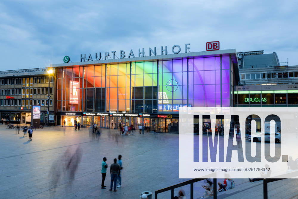 Pride Month in Cologne Central Station The entrance hall of the station shines in the rainbow colors since 01 June 2023 from 21 clock The illumination can be viewed until Christopher Street Day CSD from 07 to 09 July 2023 27 06 2023 Cologne NRW Germany