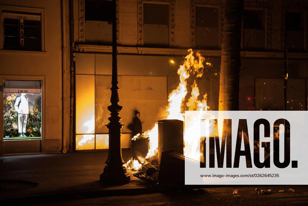 FRANCE CLASHES IN PARIS OVER PENSION REFORM Fires in the streets near the Place de la Concorde during clashes between protesters and police after the adoption by decree of the controversial pension reform in Paris, 16 March, 2023. PARIS ILE-DE-FRANCE FRANCE
