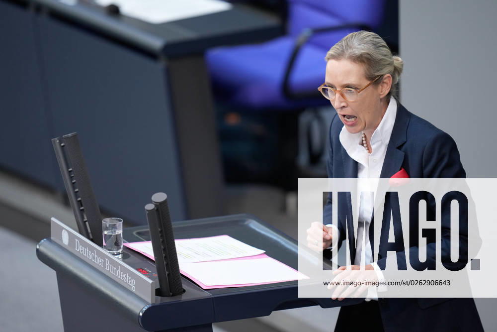 German Bundestag, 116 plenary session Dr Alice Weidel AfD in portrait during her speech on the decision of the Federal Constitutional Court on the building energy law at the 116 session of the German Bundestag in Berlin, 07 07 2023 Berlin Berlin Germany