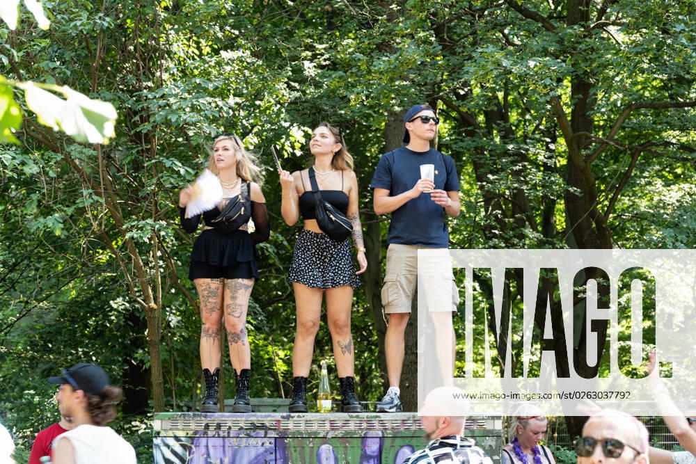 Tens of thousands of people take part in techno parade Rave the Planet Loveparade founder Dr Motte is the organizer Street of 17 June in the Great Tiergarten