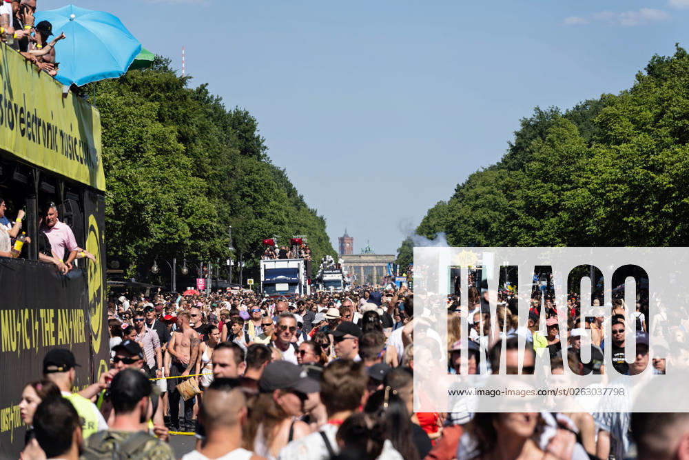Tens of thousands of people take part in techno parade Rave the Planet Loveparade founder Dr Motte is the organizer Street of 17 June in the Great Tiergarten