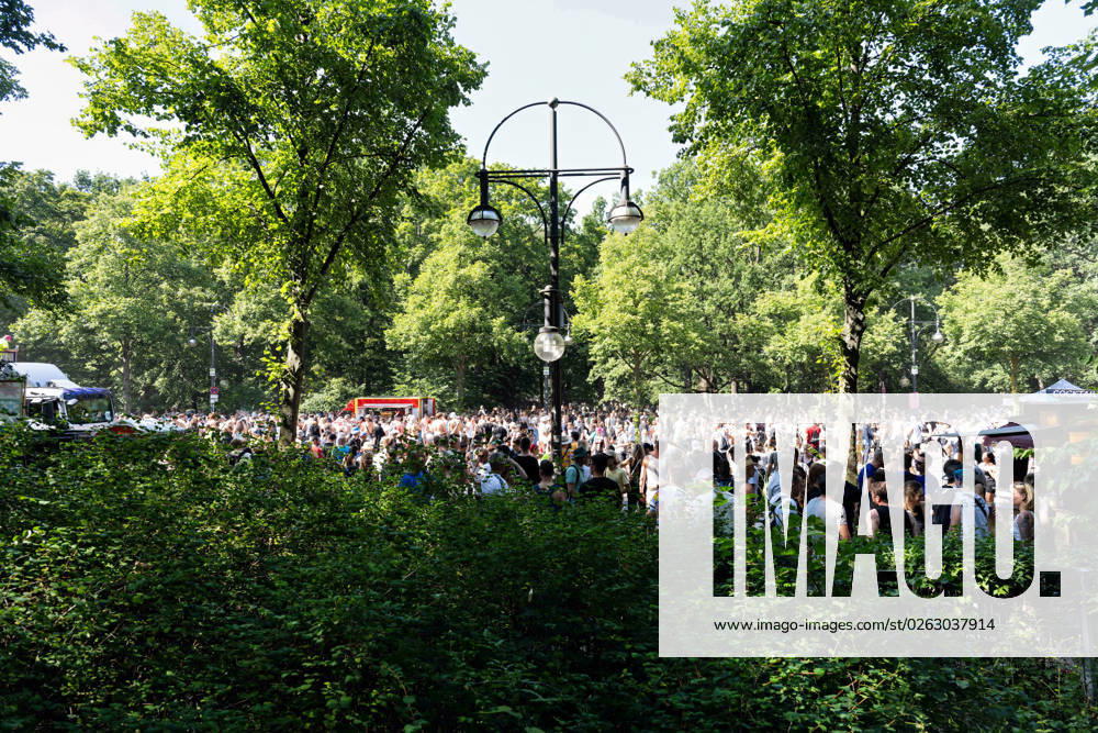 Tens of thousands of people take part in techno parade Rave the Planet Loveparade founder Dr Motte is the organizer Street of 17 June in the Great Tiergarten