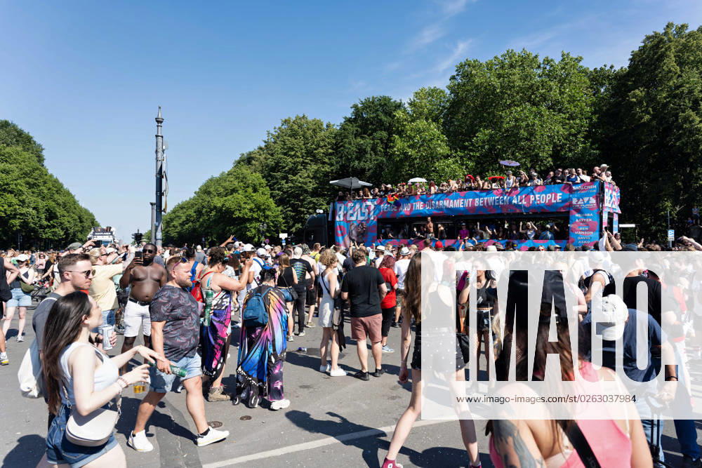 Tens of thousands of people take part in techno parade Rave the Planet Loveparade founder Dr Motte is the organizer Street of 17 June in the Great Tiergarten