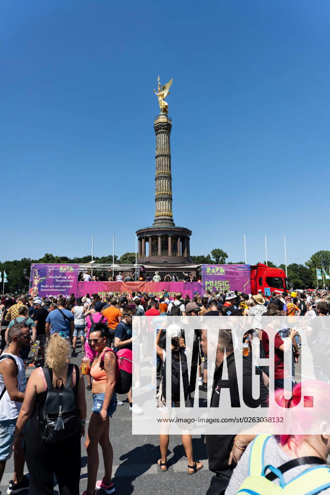 Tens of thousands of people take part in techno parade Rave the Planet Loveparade founder Dr Motte is the organizer Street of 17 June in the Great Tiergarten