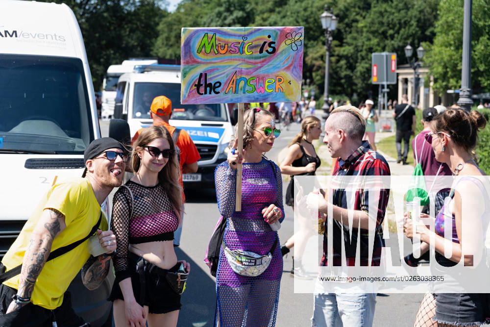 Tens of thousands of people take part in techno parade Rave the Planet Loveparade founder Dr Motte is the organizer Street of 17 June in the Great Tiergarten
