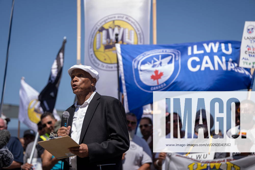Willie Adams, International President of the International Longshore and Warehouse Union, speaks at a strike rally in Vancouver, on Sunday, July 9, 2023. VANCOUVER CANADA - ZUMAc35_ 20230709_zaf_c35_045