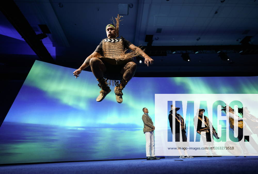 Coast Salish peoples from the Musqueam, Squamish and Tsleil-Waututh First Nations perform a welcome song and dance during the opening ceremony at the LNG2023 conference, in Vancouver, B.C., Monday, July 10, 2023. VANCOUVER CANADA - ZUMAc35_ 20230710_zaf_c35_129