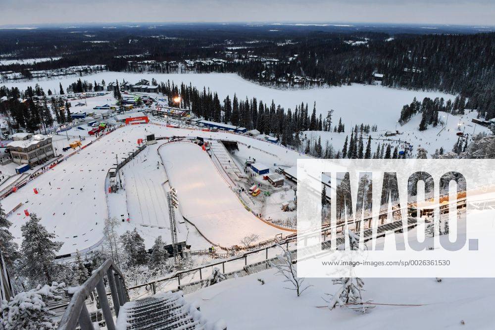 NORDIC COMBINED - Nordic Opening, Kuusamo KUUSAMO,FINLAND,27.NOV.16 - NORDIC SKIING, NORDIC COMBINED, Ski jumping Skispringen Ski nordisch - FIS World Cup, Nordic Opening, large hill. Image shows an overview of the jumping hill and the finish area. GEPAxpictures xFlorianxErtl