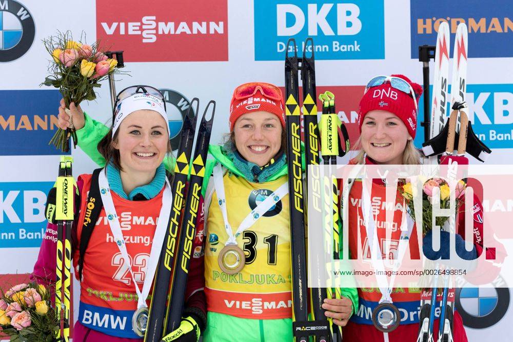 - SPORT BIATHLON - IBU WC Pokljuka POKLJUKA,SLOVENIA,09.DEC.16 - BIATHLON - IBU World Cup, 7,5km sprint, women, award ceremony. Image shows Justine Braisaz (FRA), Laura Dahlmeier (GER) and Marte Olsbu (NOR). GEPAxpictures Klansek