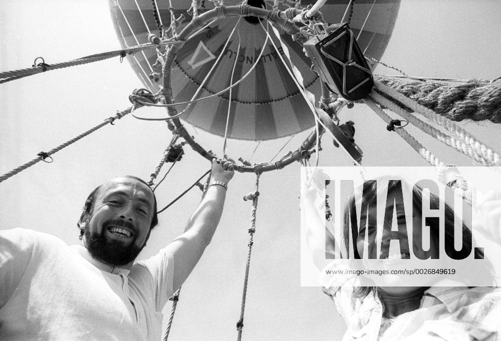 Ausflug mit einem Heißluftballon 1973, Klaus Wolfermann und Rosi Mittermaier (beide BR Deutschland)