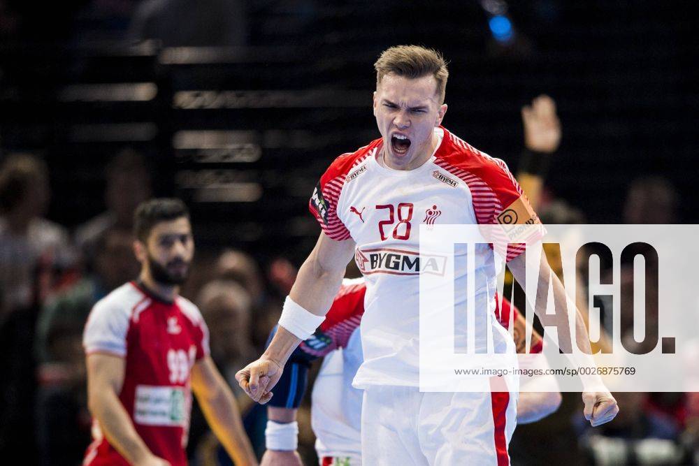Danmarks Lasse Andersson jublar HANDBALL : Dänemark - Bahrain WM Nationalteam Länderspiel Herren Paris.