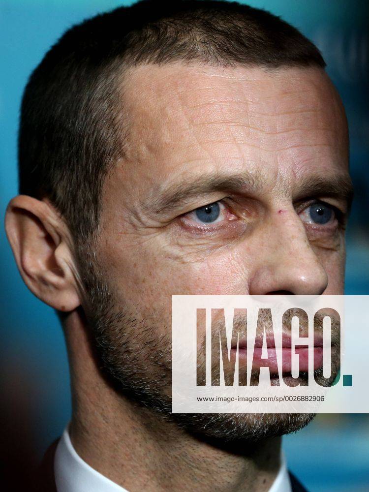 UEFA President Aleksander Ceferin talks to media after the launch of the logo for St Petersburg, one of 13 cities to host 2020 UEFA European Football Championship matches. Alexander Demianchuk TASS TS03E5EC
