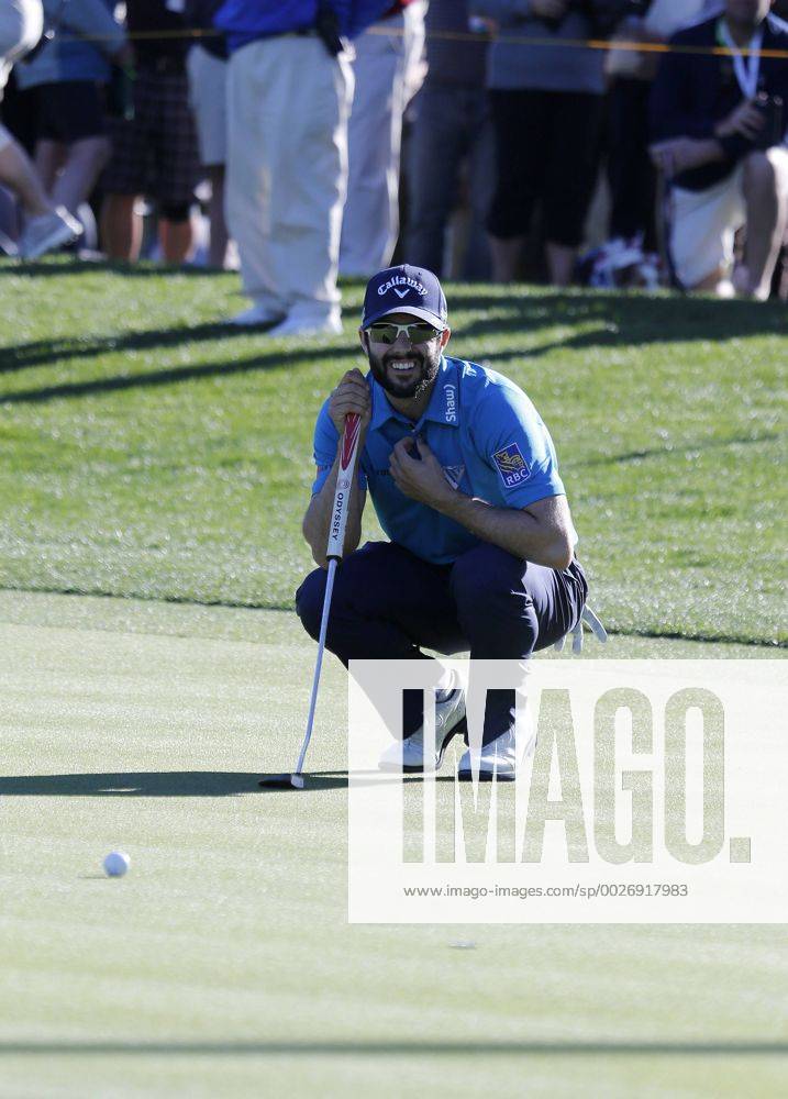 Adam Hadwin of Canada lines up a putt on the 17th hole during the third round of the CareerBuilder Challenge at La Quinta Country Club in La Quinta, California. CSM GOLF 2017: CareerBuilder Challenge JAN 21 - ZUMAc04_ 20170121_zaf_c04_338