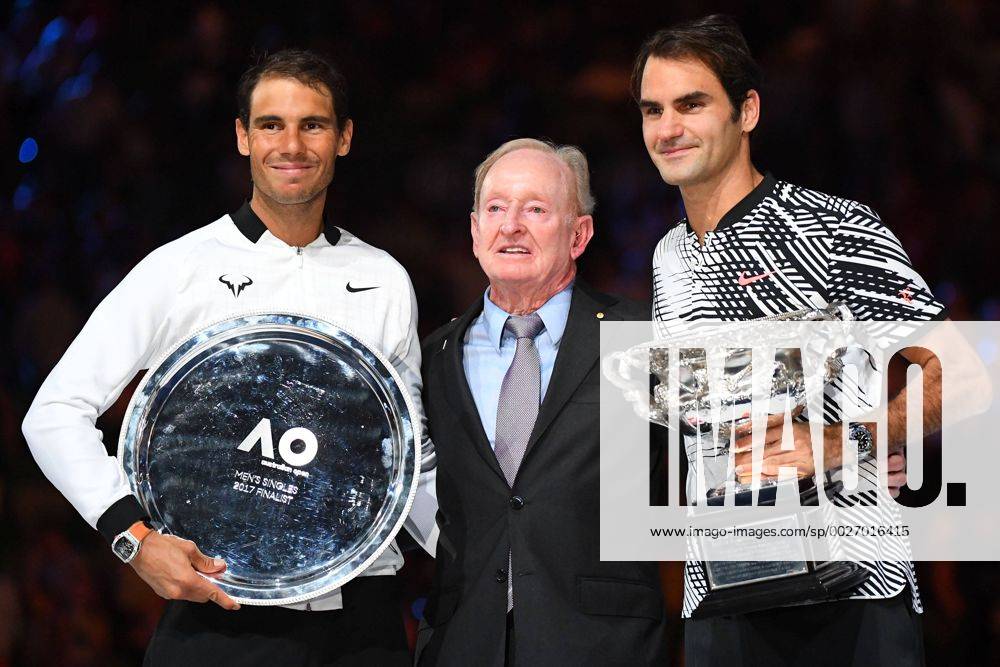 Roger Federer gewinnt die Australian Open Roger Federer (Sui) defeats Rafael Nadal (Esp) with Rod Laver TENNIS : AUSTRALIAN OPEN 2017 antoinecouvercelle panoramic