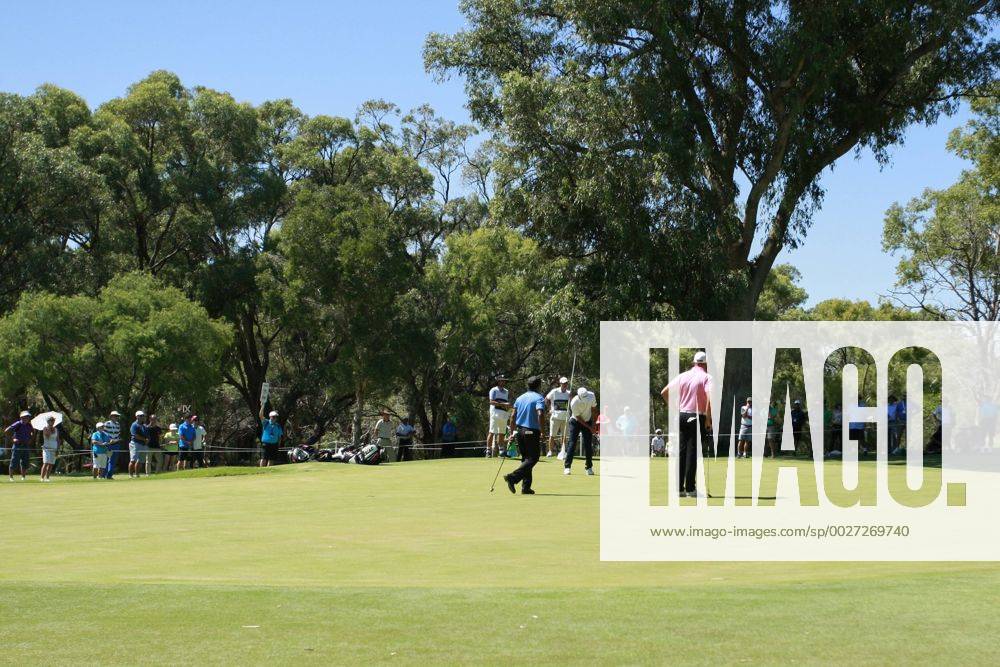 February 18th 2017, Lake Karrinyup Country Club, Perth, Western Australia, Australia; ISPS Handa World Super 6 Perth Golf Tournament Day 3 Jason Scrivener (AUS) putts on the 1st green watched by Jake Higginbottom (AUS) and SS.P Chawrasia (IND) during their round on day 3. Woodleyx ActionPlus11847459
