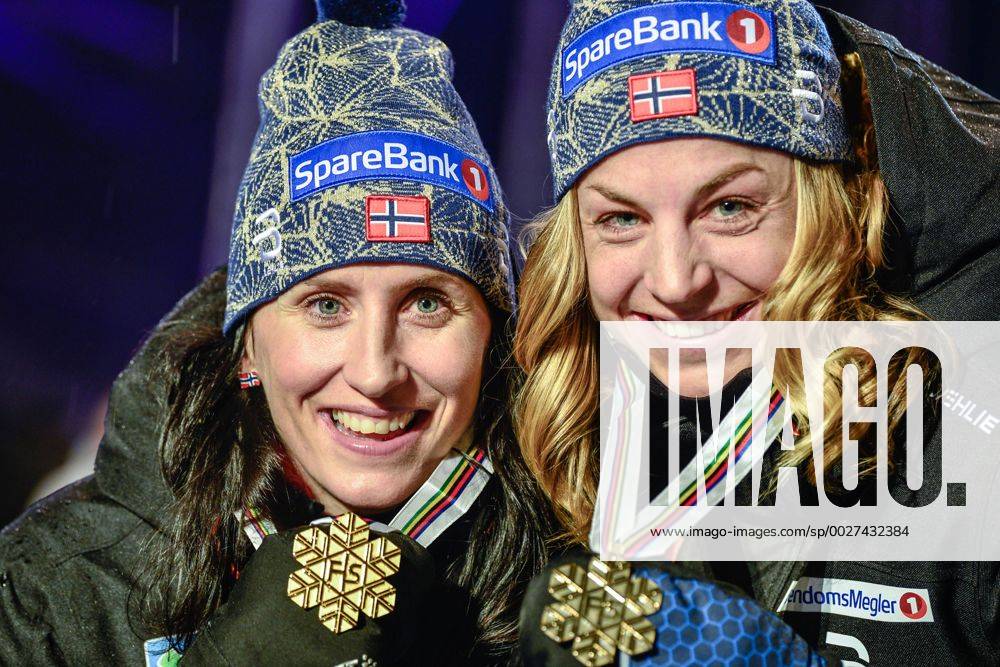 - SPORT Ski Nordisch, WM in Lahti, Siegerehrung 10km Langlauf der Damen am Abend February 28, 2017 - Lahti, Finland - (Left-Right) Marit Bjoergen and Astrid Uhrenholdt Jacobsen (both Norway) - during the Award Ceremony after Ladies cross-country 10.0km Individual Classic final, at FIS Nordic World Ski Championship 2017 in Lahti..On Tuesday, February 28, 2017, in Lahti, Finland. Award Ceremony of 10km Individual Classic final - ZUMAn230 20170228_zaa_n230_375