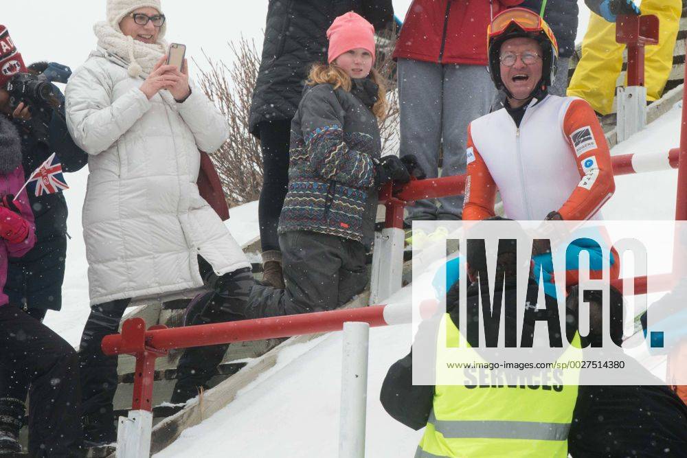 Calgary, Alberta, CAN - Eddie the Eagle Edwards heads into a jump Sunday at WinSport, nearly 30 years after competing in the 1988 Winter Olympics. Eddie The Eagle Soars in Calgary - ZUMAr123 77629594st