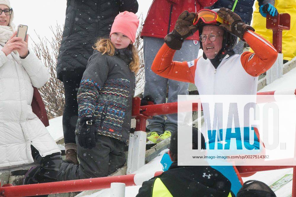 Calgary, Alberta, CAN - Eddie the Eagle Edwards heads into a jump Sunday at WinSport, nearly 30 years after competing in the 1988 Winter Olympics. Eddie The Eagle Soars in Calgary - ZUMAr123 77629597st