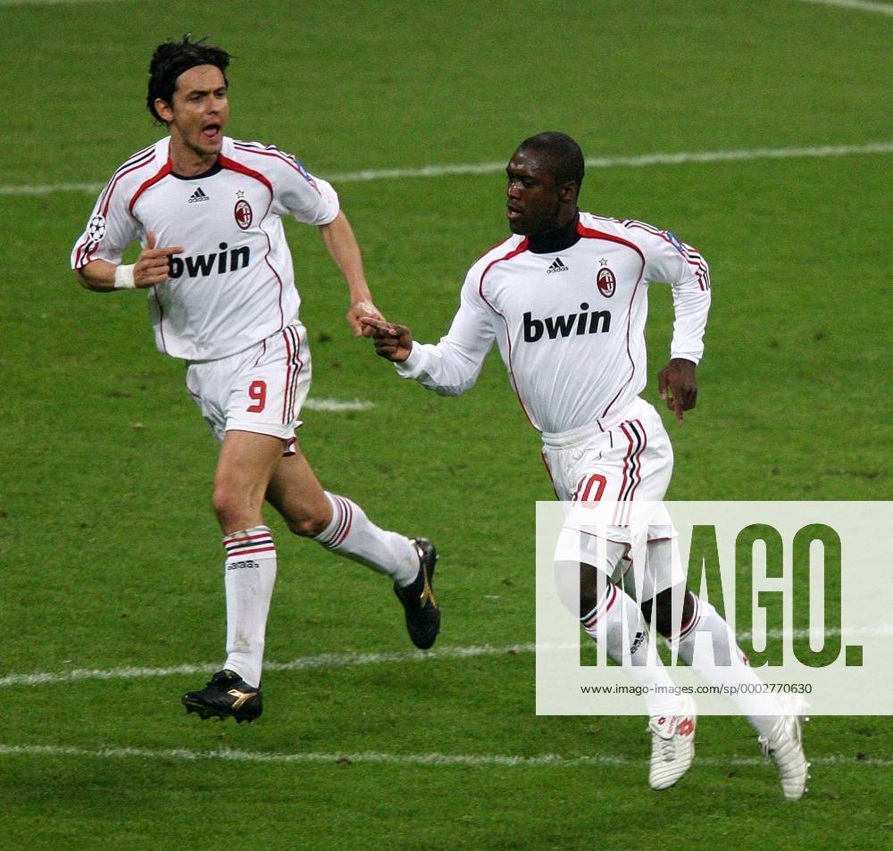 Clarence Seedorf (re.) und Filippo Inzaghi (beide AC Mailand) - Torjubel - Fußball EC 1 Herren Champions League 2006 2007, AC Mailand, Viertelfinale, Milan Gruppe München Freude, Fußball EC 1 Herren Champions League 2006 2007, AC Mailand, Viertelfinale, Milan Gruppe München Freude,