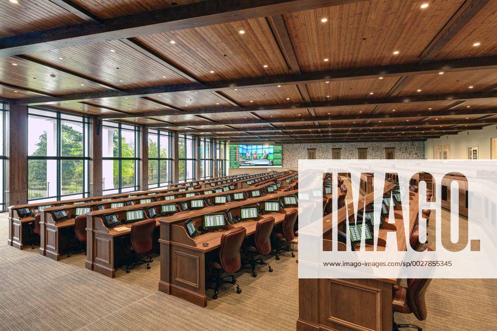 The Working Arena on the second floor of the new Press Building at Augusta National Golf Club. The new facility boasts a state of the art Working Arena and Interview Room, expanded suites for television, radio and photographers, new gentlemen and ladies locker rooms and a full-service restaurant. AUG20170402142 MILLERxBROWN