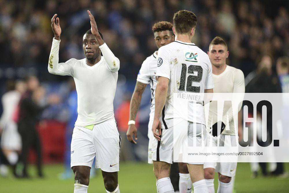 Joie des joueurs du PSG en fin de match MATUIDI Blaise (PSG) FOOTBALL : US Avranches MSM (Nat) vs PSG (L1) - 1 4 finale- coupe de France - 05 04 2017 JBAutissier Panoramic