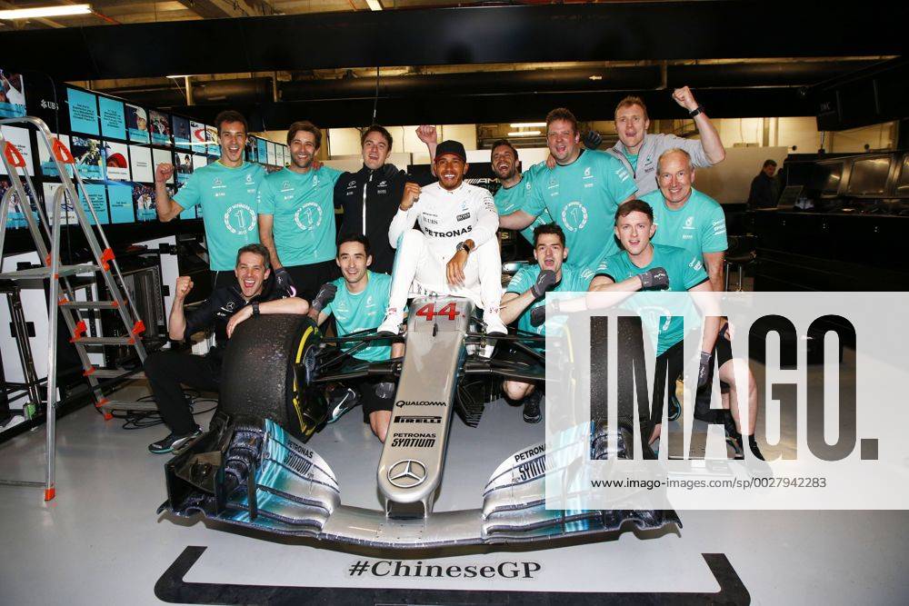 Shanghai: Motorsports: FIA Formula One World Championship WM Weltmeisterschaft 2017 44 Lewis Hamilton (GBR, Mercedes AMG Petronas) celebrating his race win Chinese Formula One Grand Prix Shanghai Circuit on April 08, 2017 in Shanghai, China. (Photo by Hoch Zwei) Shanghai China