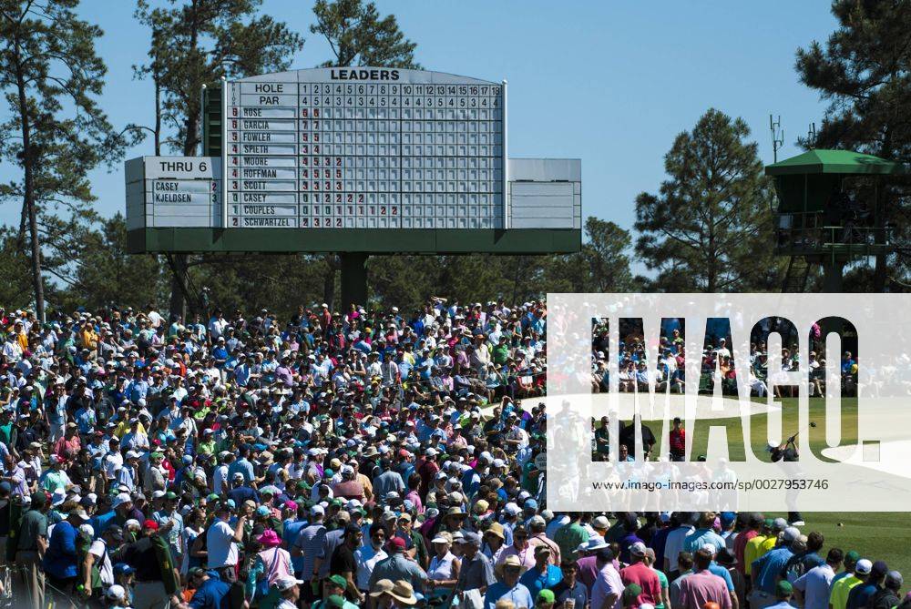 Justin Rose hits off of the 3rd tee box during the fourth round of the 2017 Masters Tournament at Augusta National Golf Club in Augusta, Georgia on April 9, 2017. AUG20170409301 KEVINxDIETSCH
