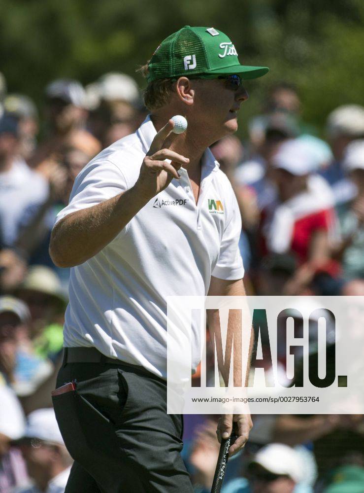 Charlie Hoffman reacts to a birdie shot on the second green during the fourth round of the 2017 Masters Tournament at Augusta National Golf Club in Augusta, Georgia on April 9, 2017. AUG20170409319 KEVINxDIETSCH