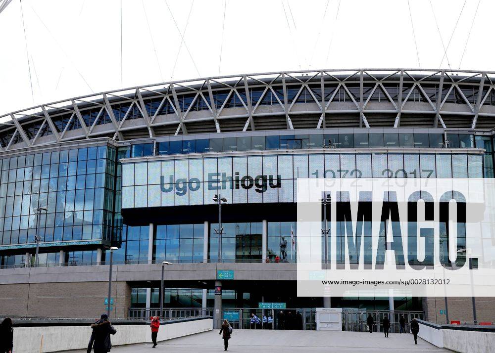 April 22nd 2017, Wembley Stadium, London England; Emirates FA Cup semi-final Chelsea versus Tottenham Hotspur; Tribute on the big screen outside Wembley Stadium to former Aston Villa and England International Ugo Ehiogu who passed away yesterday PatrickxFletcherx ActionPlus11870465