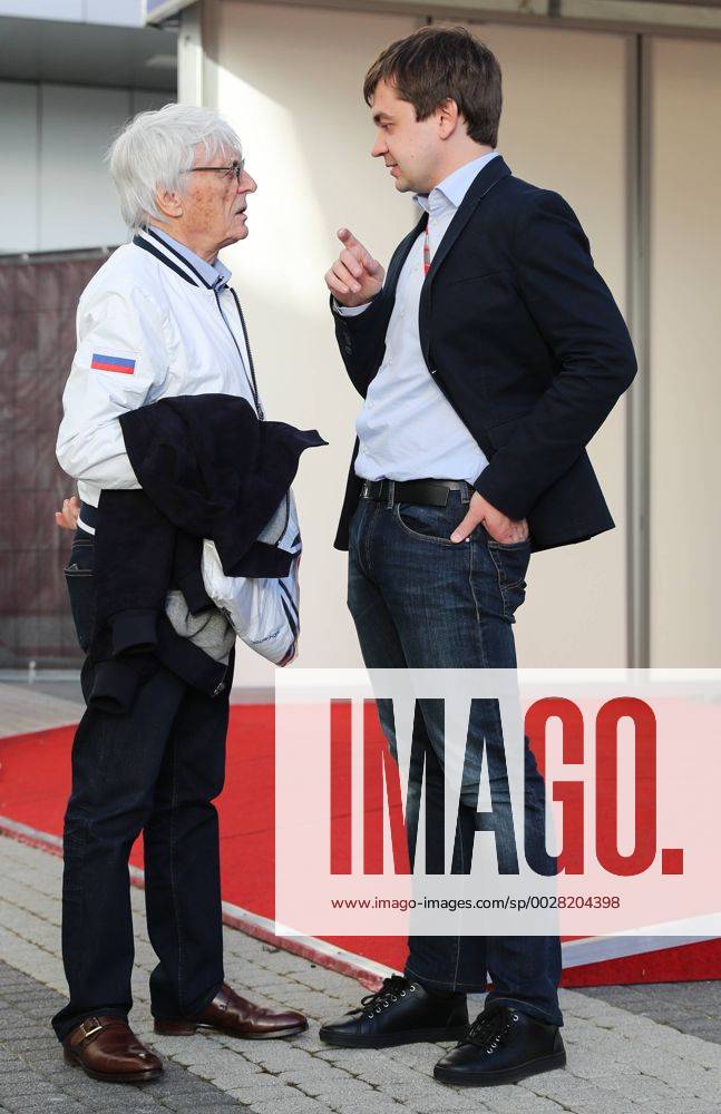 Bernard Charles Bernie Ecclestone (L), president of the Formula One Management and Formula 1 Administration (FOA), and Formula 1 Russian Grand Prix promoter Sergey Vorobyev in a paddock at the Sochi Autodrom racing circuit ahead of the 2017 Formula One Russian Grand Prix. Vyacheslav Prokofyev TASS TS049E6B