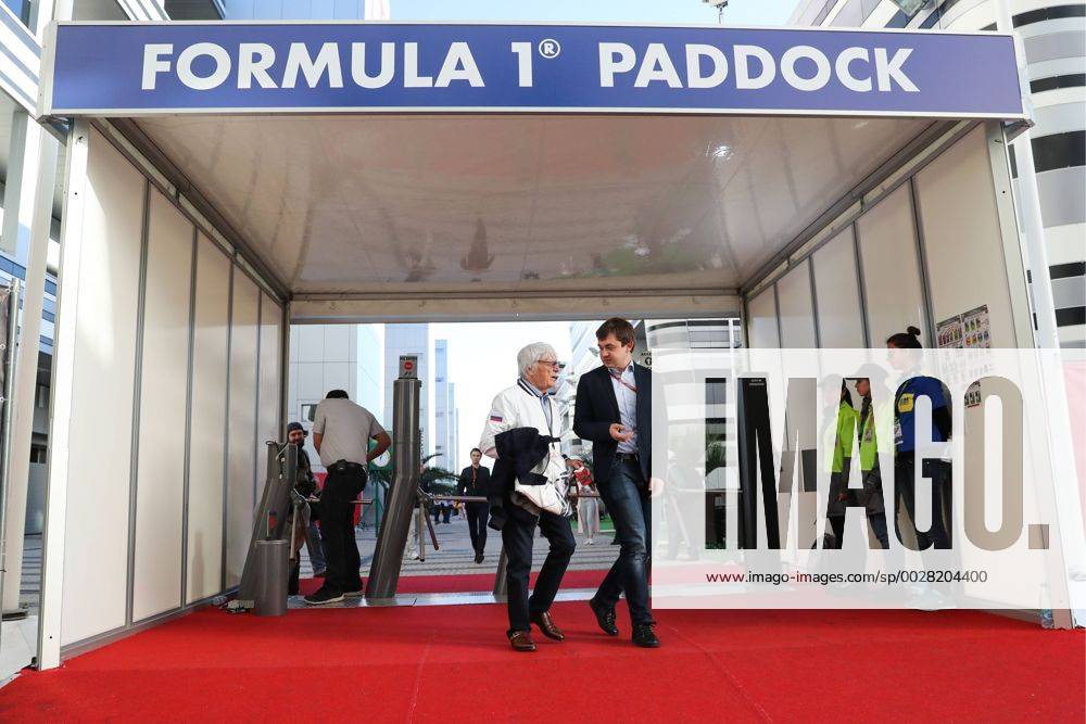 Formel 1, GP von Russland SOCHI, RUSSIA - APRIL 27, 2017: Bernard Charles Bernie Ecclestone, president of the Formula One Management and Formula 1 Administration (FOA), and Formula 1 Russian Grand Prix promoter Sergey Vorobyev (L-R front) in a paddock at the Sochi Autodrom racing circuit ahead of the 2017 Formula One Russian Grand Prix. Vyacheslav Prokofyev TASS TS049E6D