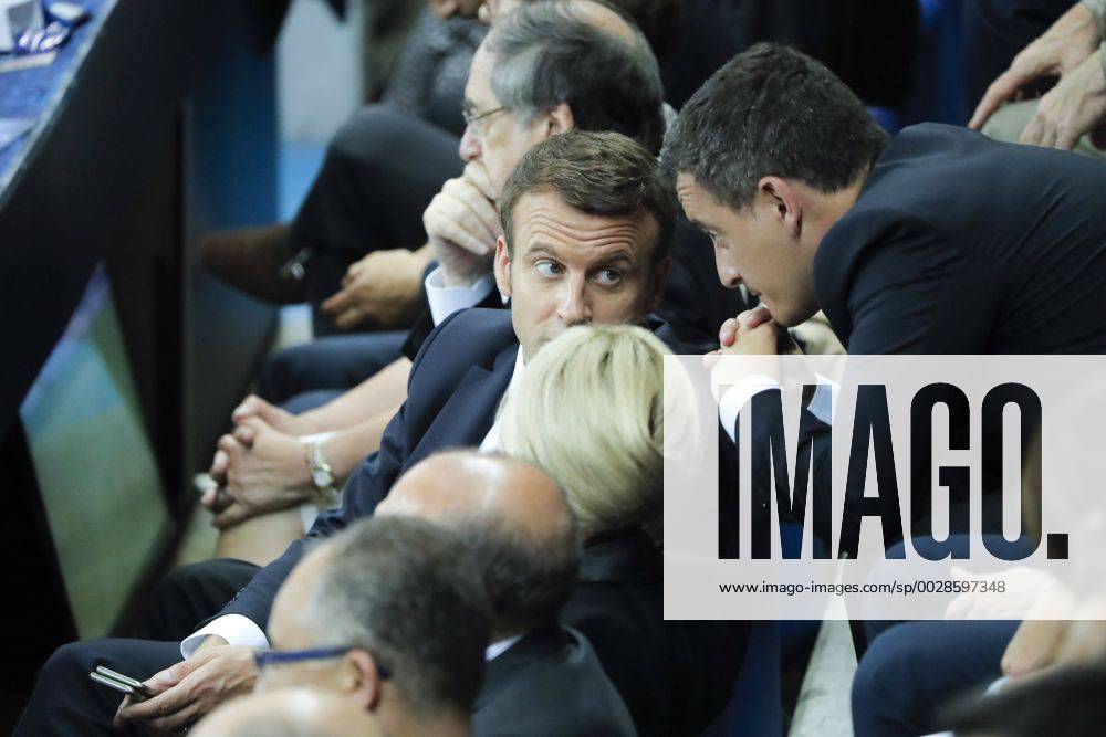 Emmanuel Macron, president de la Republique francaise, Gerald DARMANIN, ministre de l Action et des Comptes publics, BRIGITTE TROGNEUX MACRON FOOTBALL : PSG vs SCO Angers - Finale Coupe de France - 27 05 2017 StephaneAllaman Panoramic