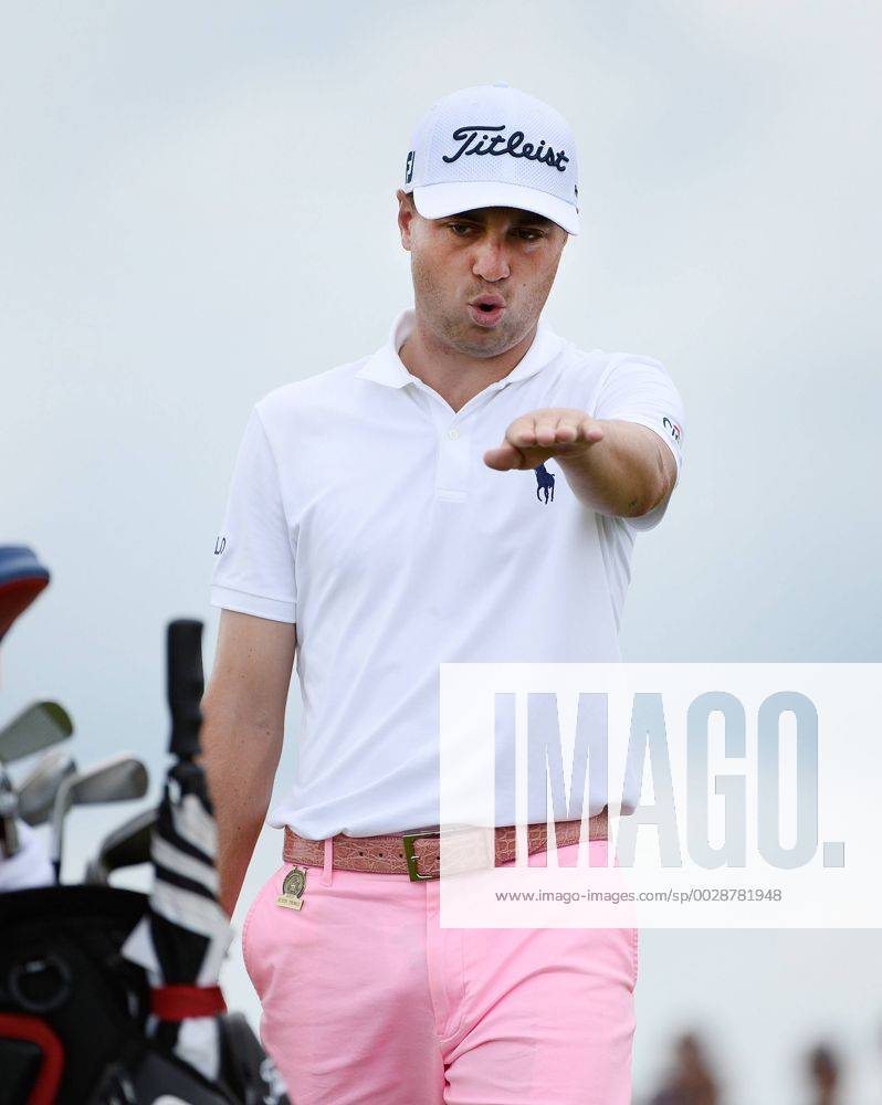 Justin Thomas reacts after making a birdie putt on the 8th hole during round 3 of the 117th U.S. Open golf tournament at Erin Hill golf course on June 17, 2017 in Erin, Wisconsin. WIS20170617102 BRIANxKERSEY