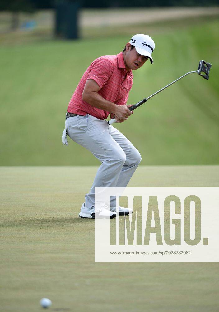 Brian Harman reacts after missing a birdie putt on the 8th hole during round 3 of the 117th U.S. Open golf tournament at Erin Hill golf course on June 17, 2017 in Erin, Wisconsin. WIS20170617108 BRIANxKERSEY