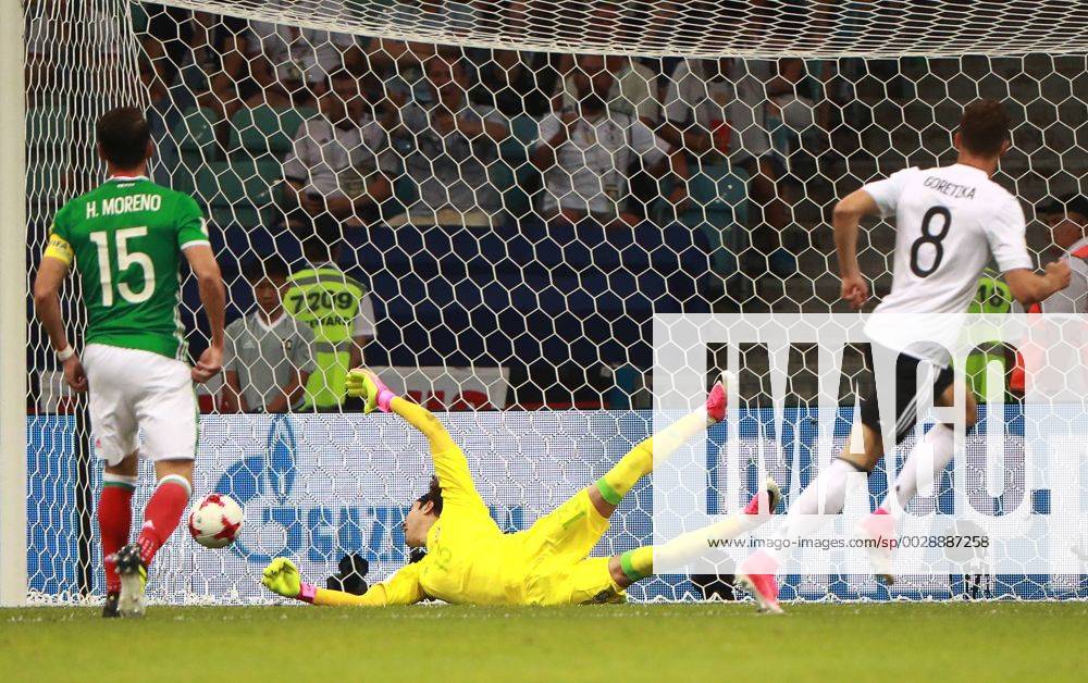 Mexico s goalkeeper Guillermo Ochoa (C) concedes a goal in the 2017 FIFA Confederations Cup semifinal football match against Germany at Fisht Stadium. Sergei Fadeichev TASS TS0557BB