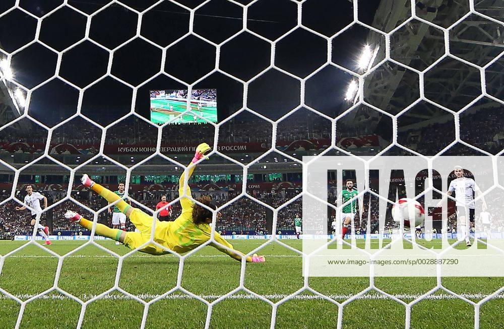 Mexico s goalkeeper Guillermo Ochoa (L) concedes a goal in the 2017 FIFA Confederations Cup semifinal football match against Germany at Fisht Stadium. Artyom Korotayev TASS TS0557CC
