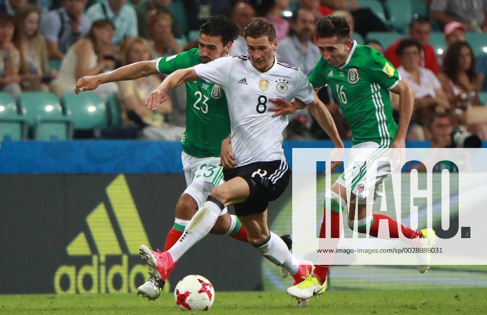 Mexico s Oswaldo Alanis, Germany s Leon Goretzka, and Mexico s Hector Herrera (L-R) fight for the ball in their 2017 FIFA Confederations Cup semifinal football match at Fisht Stadium. Sergei Fadeichev TASS TS055827