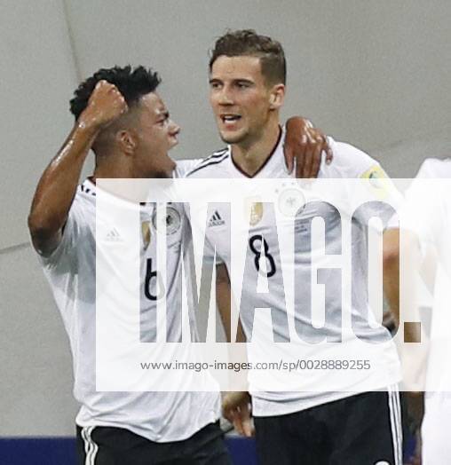 Soccer: Germany set up Confederations Cup final with Chile Leon Goretzka (8) is congratulated by Germany teammate Benjamin Henrichs after scoring his second goal during the first half of a 4-1 win over Mexico in their Confederations Cup semifinal in Sochi, Russia, on June 29, 2017. Germany will face Chile in the July 2 final.