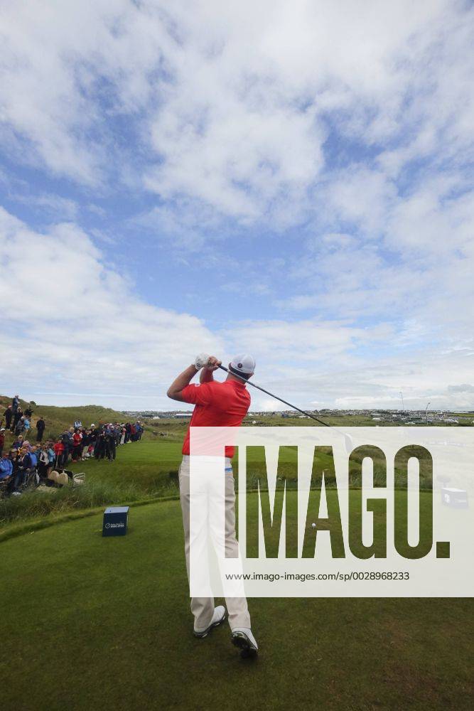 July 7th 2017, Portstewart Golf Club, Portstewart, Northern Ireland; Dubai Duty Free Irish Open Golf Championship, Day 2; Padraig Harrington (IRL) plays his tee shot during the second round of the Dubai Duty Free Irish Open Cookex ActionPlus11898841